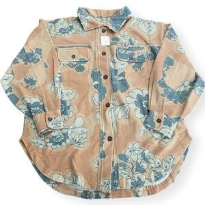 Free People Printed Ruby Jacket Shacket Tan Combo Womens size Large $178 MSRP